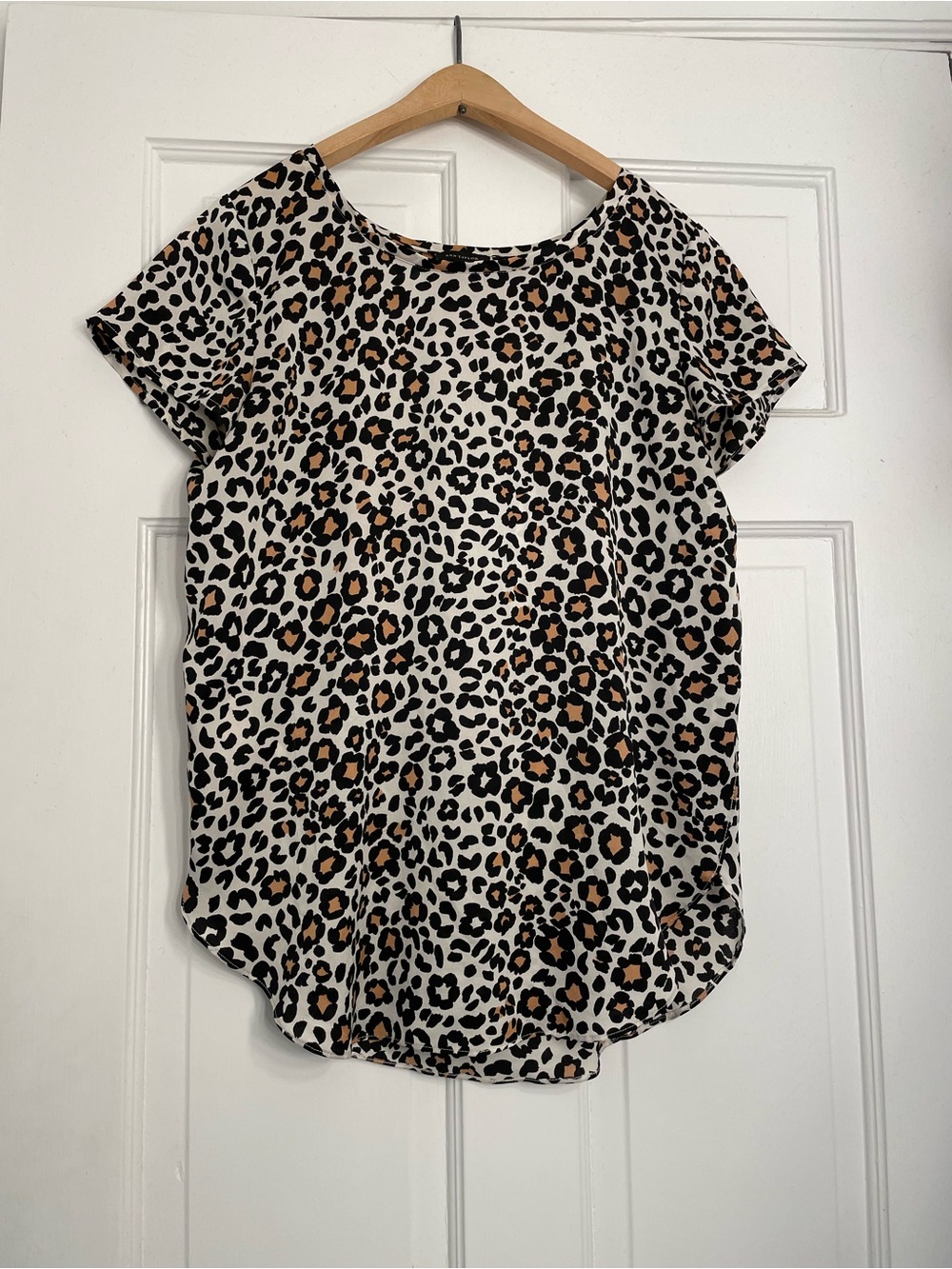 Ann Taylor Leopard Print Short Sleeve Blouse - Black & Tan